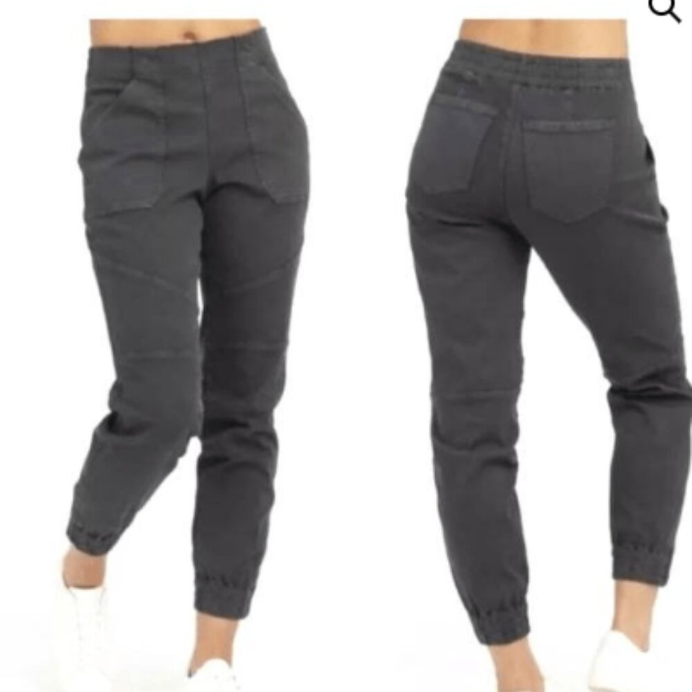 Spanx Stretch Twill Cargo Jogger Dark Grey Zip Ankles